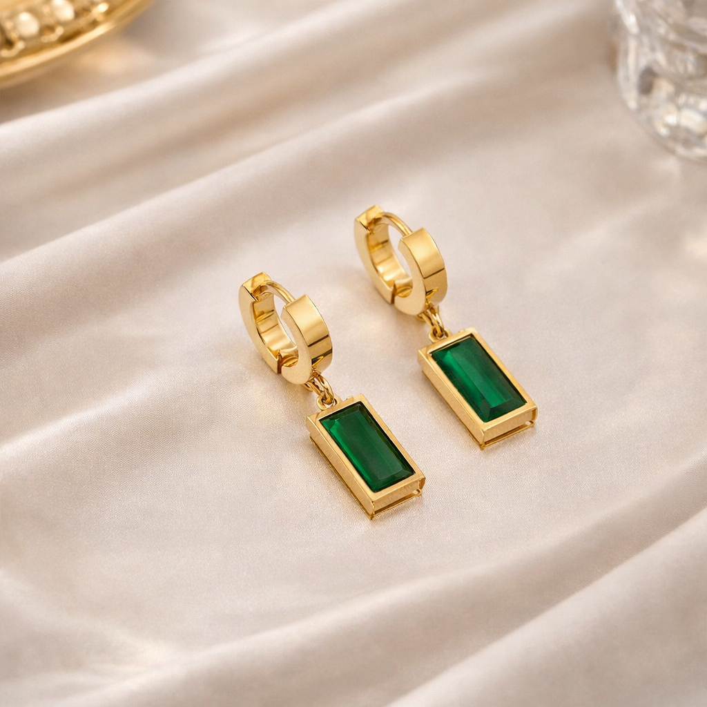 Square Green Crystal Pendant Necklace – Elegance (Set) – image 4