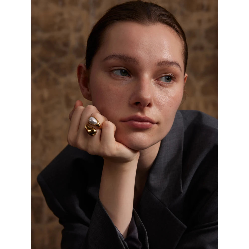 Pearl Drop Open Ring - 316L Stainless Steel - Stainless Steel 316L