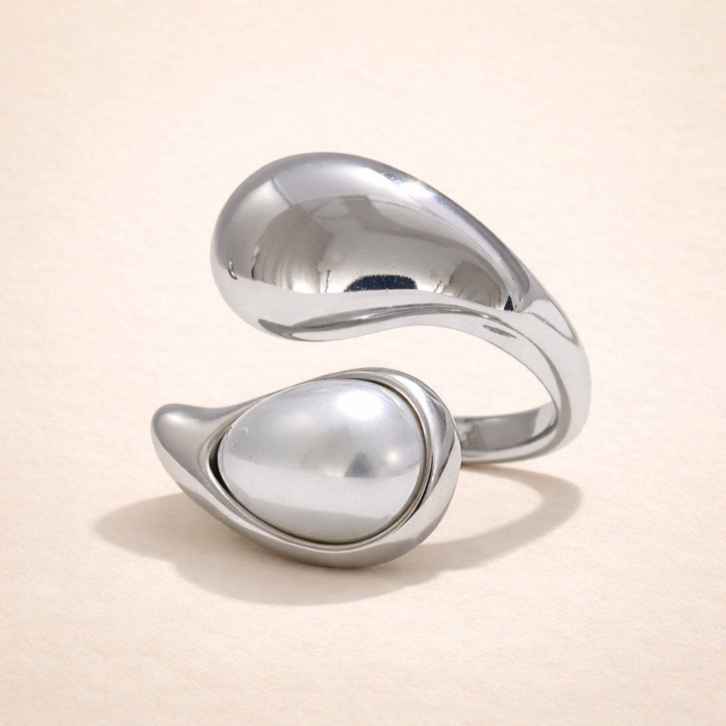Pearl Drop Open Ring - 316L Stainless Steel - Stainless Steel 316L