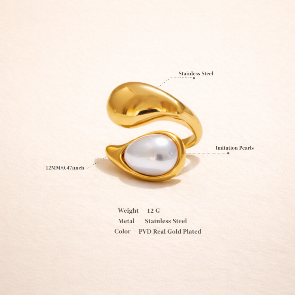 Pearl Drop Open Ring - 316L Stainless Steel - Stainless Steel 316L